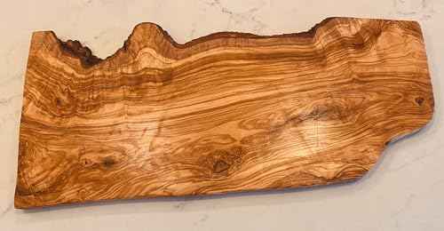 26" X Wide Rustic Handmade Bark Edge Olive Wood Charcuterie Board by Orchard Hardwoods
