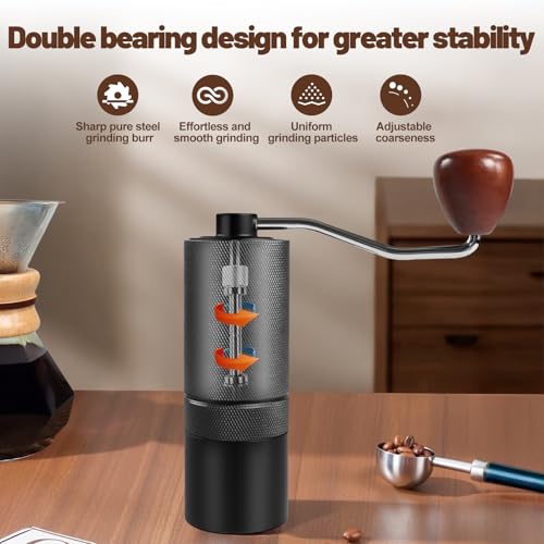 Manual Coffee Grinder Gift Box Detachable Stainless Steel Conical Burr Aluminum Coffee Bean Grinder with 25 Grinding Settings Cleaning Brush Grindable Espresso Moka Pot for Camping Black (Detachable / Black)