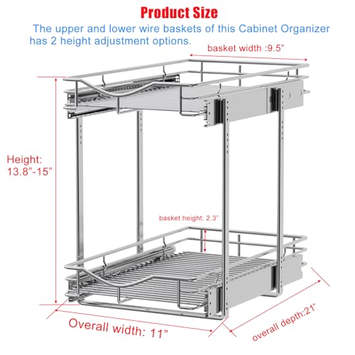 2 Tier Pull Out Cabinet Organizer (Chrome / 11" W X 21" D)