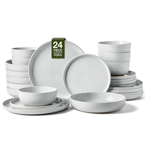 Milkyway 24 Piece Dinnerware Set with Pasta Bowls (Light Gray / Service for 6 (Include Pasta Bowls))