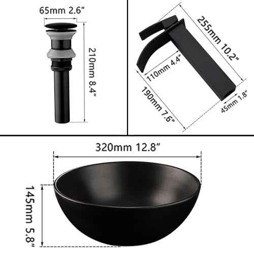 13 Inch Matte Black Ceramic Vessel Sink Set