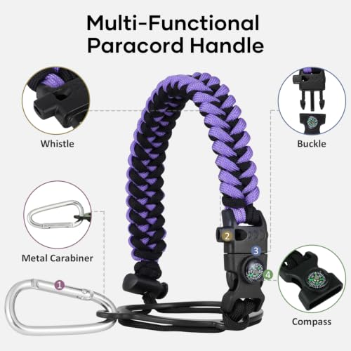 40 oz Insulated Water Bottle with Paracord Handle & Straw Spout Lids (40 Ounces / Purple Black)