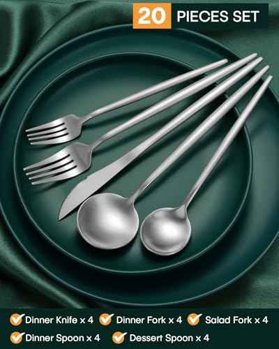 20 Piece Matte Silverware Set (20 Count)