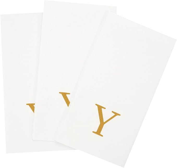 Luxenap 15.8 X 7.9 Inch Linen-Feel Guest Towels, 50 Lettered Hand Towels - Gold Letter 'Y', Sans Serif Font, White Paper Dinner Napkins, airlaid, For Restrooms And Tables - Restaurantware