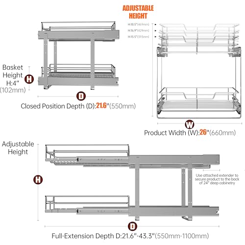 2 Tier Pull Out Cabinet Organizer (26 x 22 Inch)