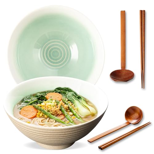 8 Inch Ceramic Ramen Bowl Set of 2 (Cyan Sea)