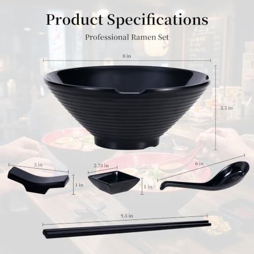 Unbreakable Melamine Ramen Bowl Set （2 piece set） (Black / Set-2)