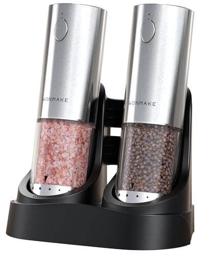 Electric Salt and Pepper Grinder Set with Charging Base & LED Light (Silver / Set)