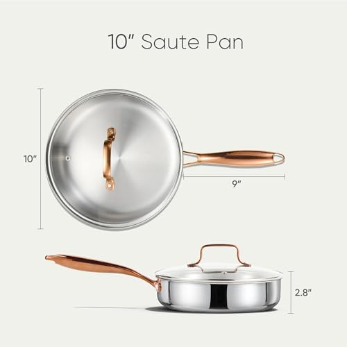 10" Tri Ply Stainless Steel Deep Frying Pan with Lid