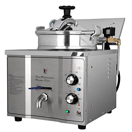 16L Commercial Electric Pressure Fryer Stainless Steel Countertop Pressure Fryer Electric Fried Chicken Stove Professional Tabletop Restaurant Kitchen Frying Machine 110V 2.4KW