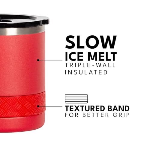 Recess Lowball 10oz Stainless Steel Tumbler Whiskey Glass w (10 Ounces / Red)
