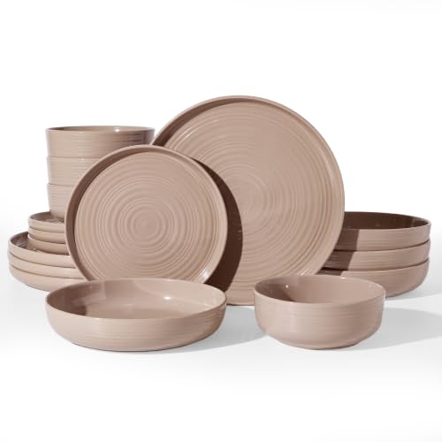 Stoneware Dinnerware Sets with Pasta Bowls (Cinnamon Brown)