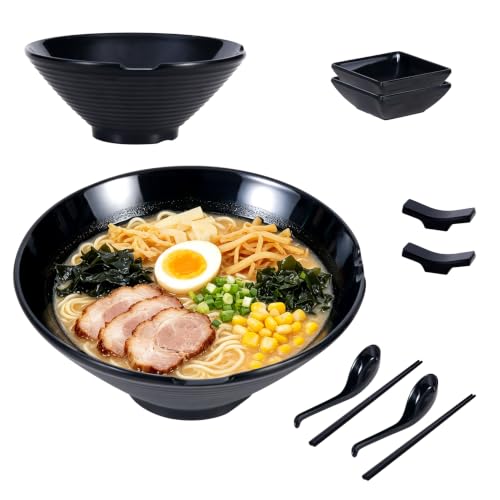 Unbreakable Melamine Ramen Bowl Set （2 piece set） (Black / Set-2)