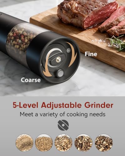 Larger Capacity Rechargeable Electric Salt and Pepper Grinder Set (Black)