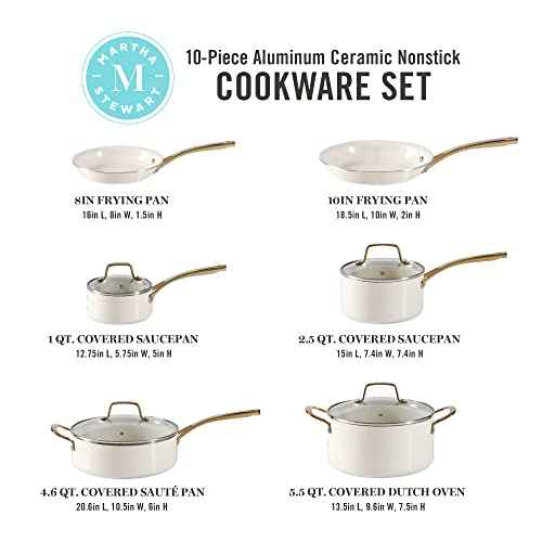 Lockton Premium Non stick Non Toxic PFA Free Ceramic Interior 10 Piece Heavy Gauge Enamel Aluminum Pots and Pans Cookware Set
