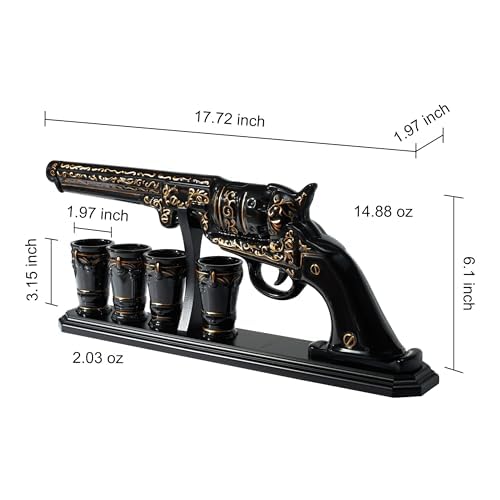Gifts for Men Dad Hand Painted Pistol Gun Whiskey Decanter Set & Shot Glass