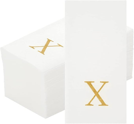 Luxenap 15.8 X 7.9 Inch Linen-Feel Guest Towels, 2000 Lettered Hand Towels - Gold Letter 'X', Sans Serif Font, White Paper Dinner Napkins, airlaid, For Restrooms And Tables - Restaurantware