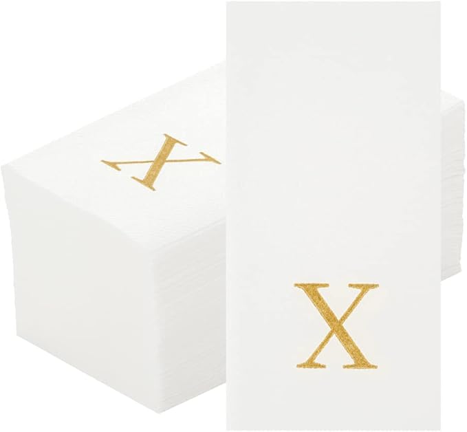 Luxenap 15.8 X 7.9 Inch Linen-Feel Guest Towels, 2000 Lettered Hand Towels - Gold Letter 'X', Sans Serif Font, White Paper Dinner Napkins, airlaid, For Restrooms And Tables - Restaurantware