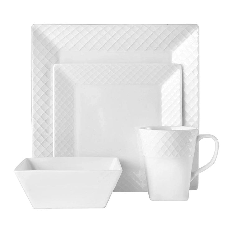 Trellis White Square 16 Piece Dinnerware Set