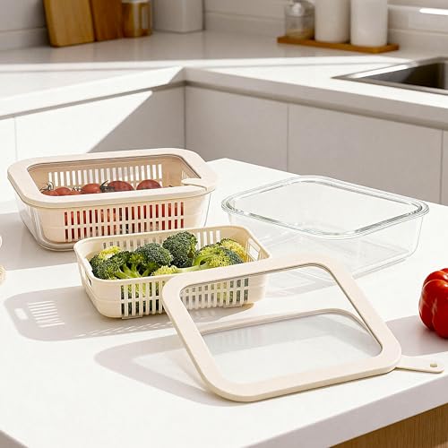 Glass Food Storage Containers with Glass Lids (‎Ivory White -2p)