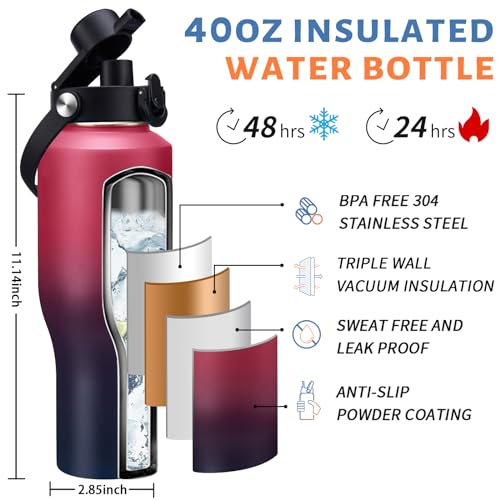 40 oz Insulated Water Bottle with Straw Lid & Pop (Gradient Claret / 40 Ounces)