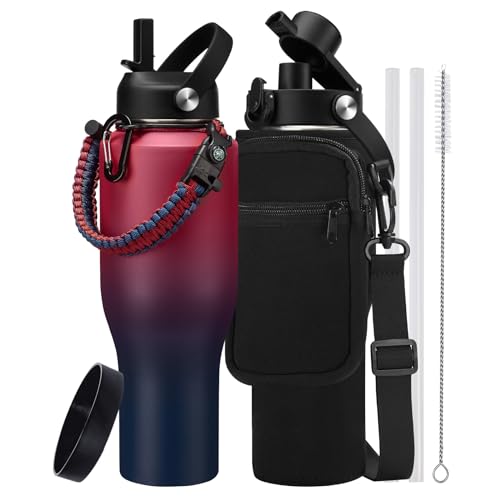 40 oz Insulated Water Bottle with Straw Lid & Pop (Gradient Claret / 40 Ounces)