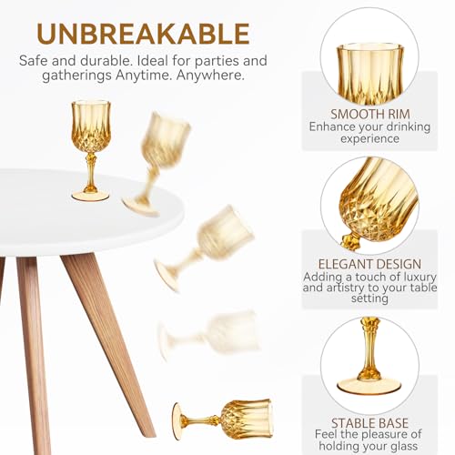 Multicolor 7oz Plastic Vintage Wine Glasses Drinking Goblets Unbreakable Crystal Water Glassware Reusable Diamond Champagne Flutes Cups for Wedding Banquet Birthday Party Supplies (36 Count)