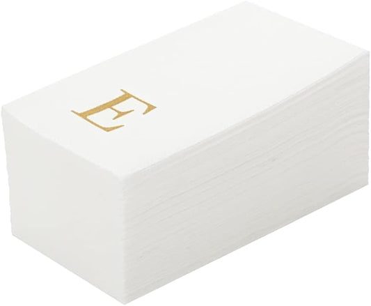 Luxenap 15.8 X 7.9 Inch Linen-Feel Guest Towels, 2000 Lettered Hand Towels - Gold Letter 'E', Sans Serif Font, White Paper Dinner Napkins, airlaid, For Restrooms And Tables - Restaurantware