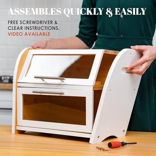 Arise Bamboo Wooden Bread Box for Kitchen Countertop (White)