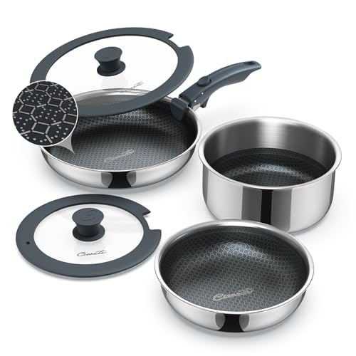 6 Piece Hybrid Stainless Steel Pots and Pans Set Non Stick