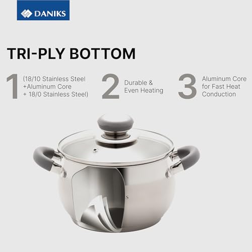 Modern 6 Piece Stainless Steel Cookware Set with Glass Lids (6 Count)