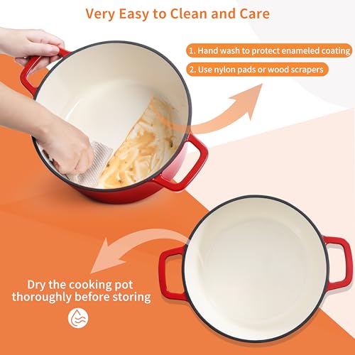 6 QT Enameled Cast Iron Dutch Oven Pot with Lid