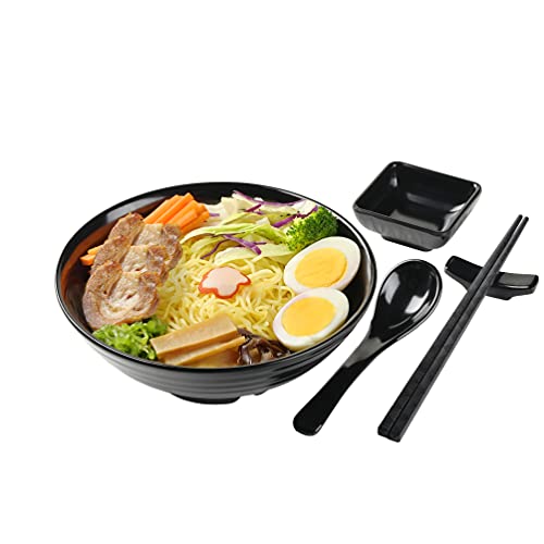 Unbreakable Ramen Bowl Set with Chopsticks and Spoon (2 Bowl Set / Black)