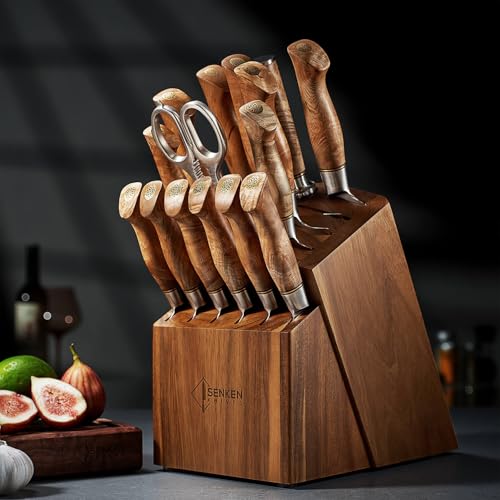 SENKEN 16 Piece Damascus Knife block Set (16 Count)