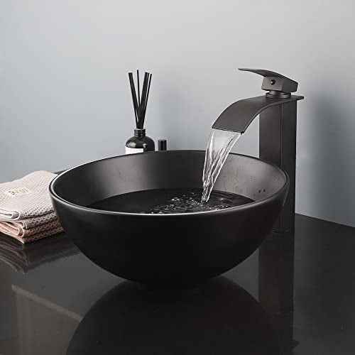13 Inch Matte Black Ceramic Vessel Sink Set