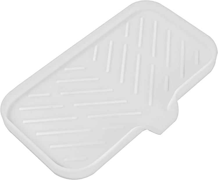 Silicone Bathroom Soap Dishes with Drain Spout-Bathroom and Kitchen Sink Organizer,Sponge Holder,Dish Soap Tray,Perfect for Dispenser,Scrubber,Bottle,Cup on Sink or Counter-White 9.6"×5.3"