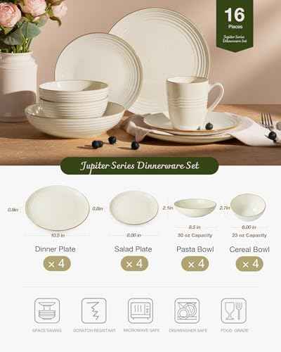 Jupiter Stoneware Dinnerware Sets with Pasta Bowls (16 Count)