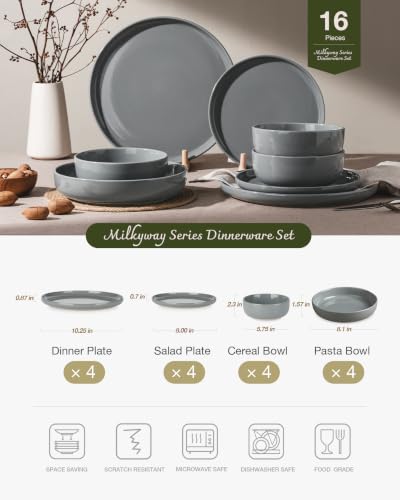 Milkyway 16 Piece Dinnerware Set with Pasta Bowls (Dark Gray / Service for 4 (Include Pasta Bowls))