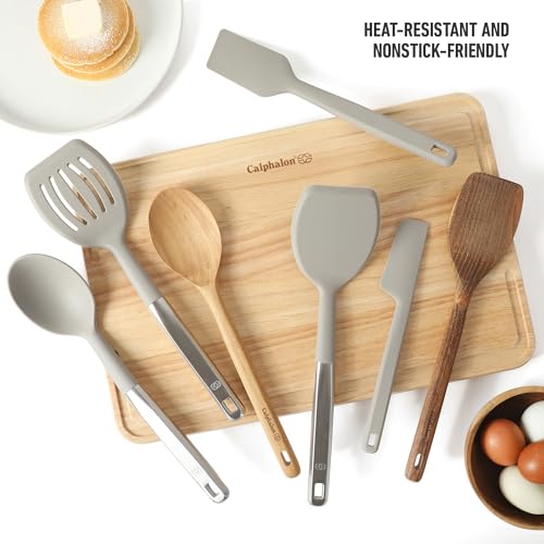 Prime 7 Piece Silicone and Teak Wood Kitchen Tool Set (Taupe w/ Silicone & Teak Wood (Prime - 7pc Utenstil Set) / 7-Piece Gadget & Tool Set)