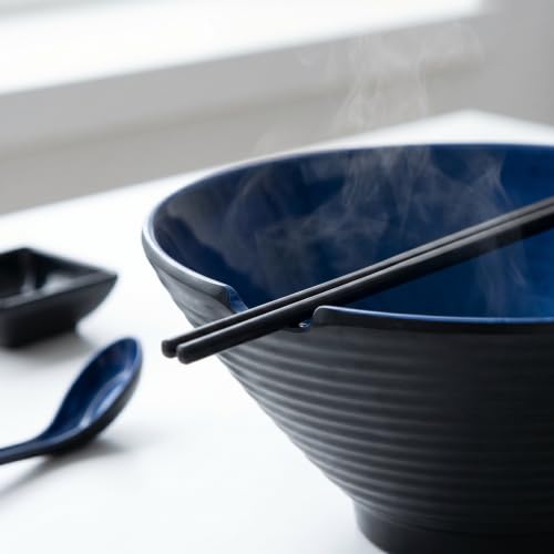 Unbreakable Melamine Ramen Bowl Set （2 piece set） (Blue-Black / Set-2)