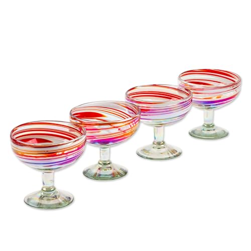 Artisan Handblown Cocktail Ecofriendly Red Mexico Tableware Drinkware 'Trendy Enchantment' (4 Count)