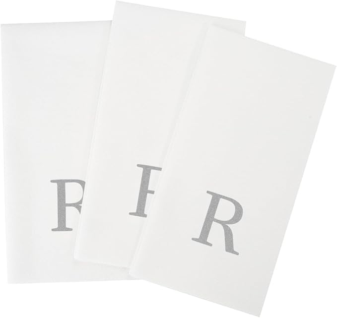 Luxenap 15.8 X 7.9 Inch Linen-Feel Guest Towels, 2000 Lettered Hand Towels - Silver Letter 'R', Sans Serif Font, White Paper Dinner Napkins, airlaid, For Restrooms And Tables - Restaurantware
