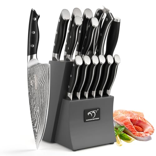 15PCS Damascus Chef Kitchen Knife Set with Block