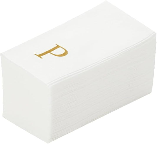 Luxenap 15.8 X 7.9 Inch Linen-Feel Guest Towels, 2000 Lettered Hand Towels - Gold Letter 'P', Sans Serif Font, White Paper Dinner Napkins, airlaid, For Restrooms And Tables