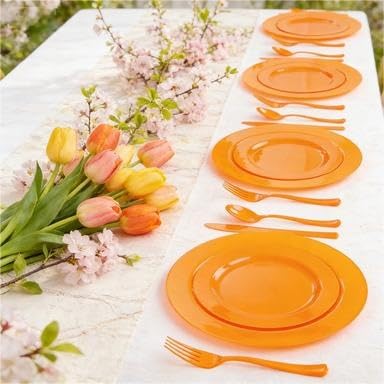 60PCS Orange Plates (60 Count)