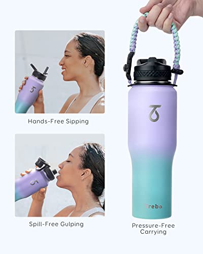 32 oz Water Bottle Insulated Fits in Any Car Cup Holder with 2 Lids (32 Ounces / Cotton Candy)