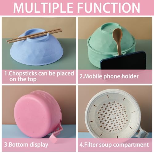 6 Sets Microwave Ramen Bowl with Utensils Bulk (Fresh Colors)