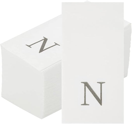 Luxenap 15.8 X 7.9 Inch Linen-Feel Guest Towels, 2000 Lettered Hand Towels - Silver Letter 'N', Sans Serif Font, White Paper Dinner Napkins, airlaid, For Restrooms And Tables - Restaurantware