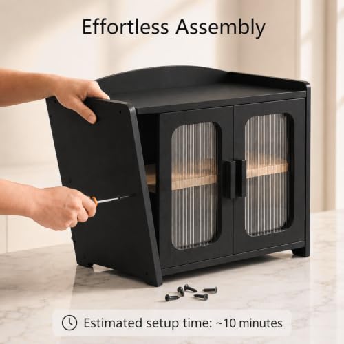 Premium Solid Wood Bread Box for Kitchen Countertop (Black)