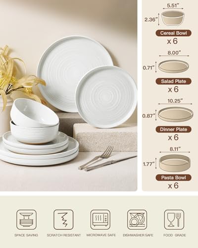 Stoneware Dinnerware Sets with Pasta Bowls (White)